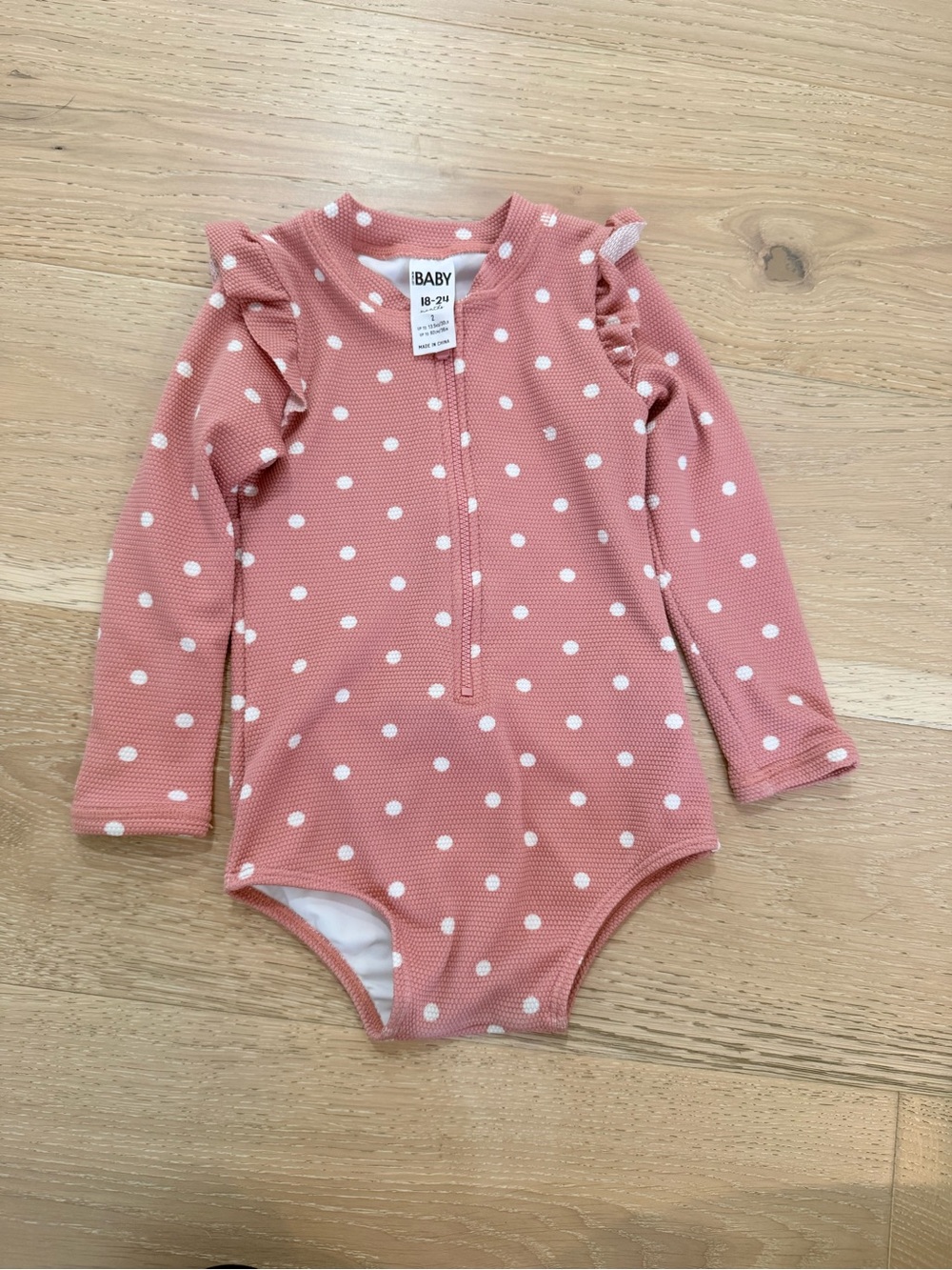 Cotton On Kids Swim One Piece - Dusty Pink with White Polka Dots